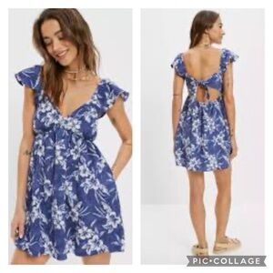 American Eagle Mini Dress M Blue Tropical